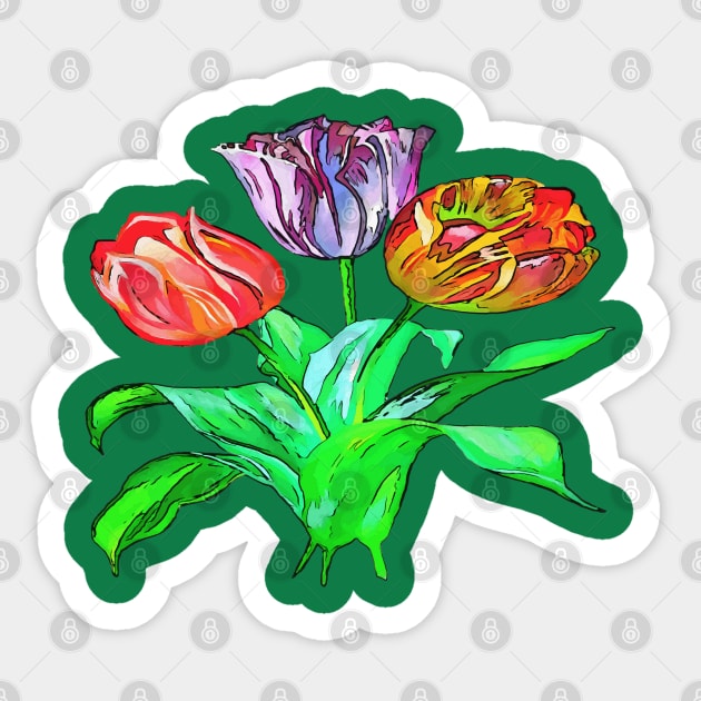 Tulip Trio Colorful Artistic Flowers Vector Sticker by taiche